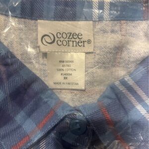 Cozee Corner Blue Plaid Shirt 3X unisex night shirt